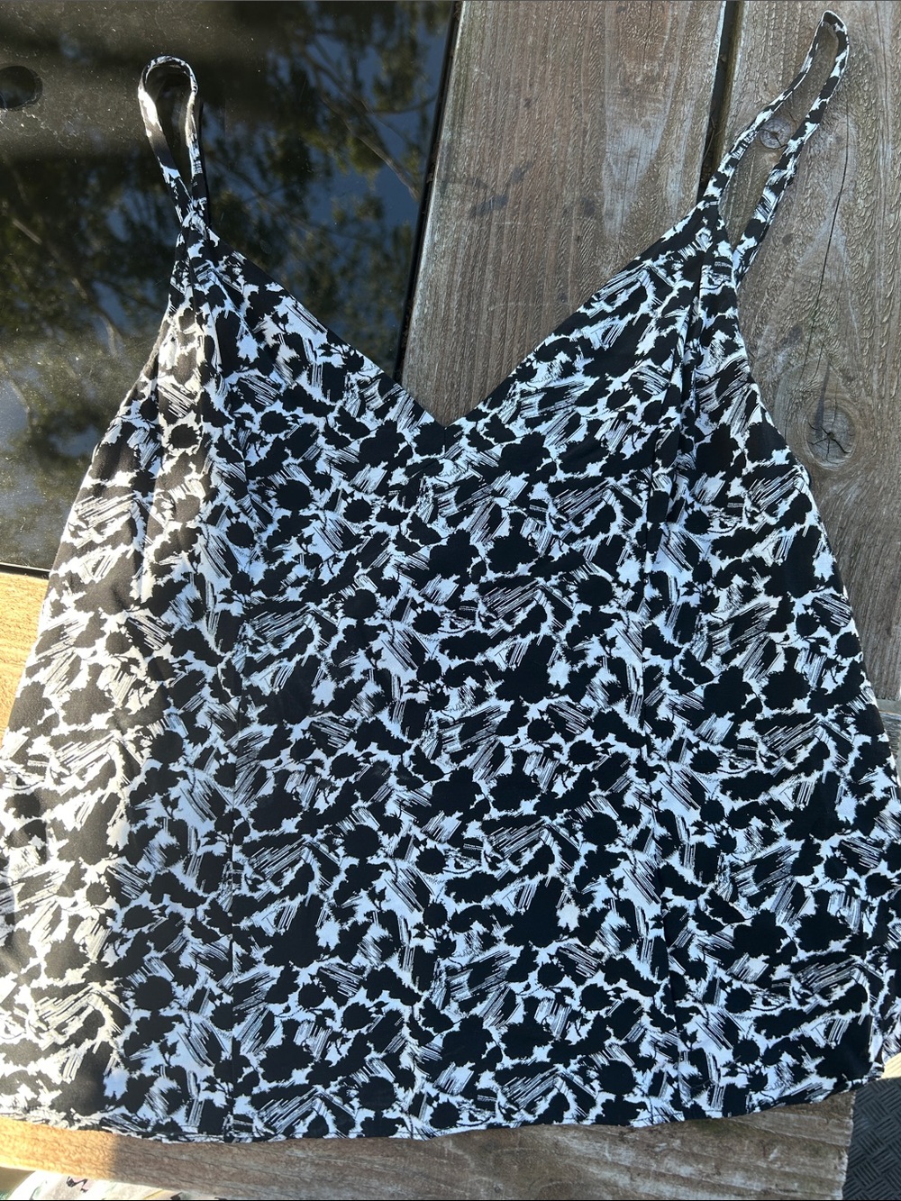 Madewell Black and White Printed Spaghetti Strap Tank